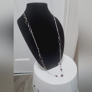 Silver Tone Long Chain Beaded Necklace. 🌴